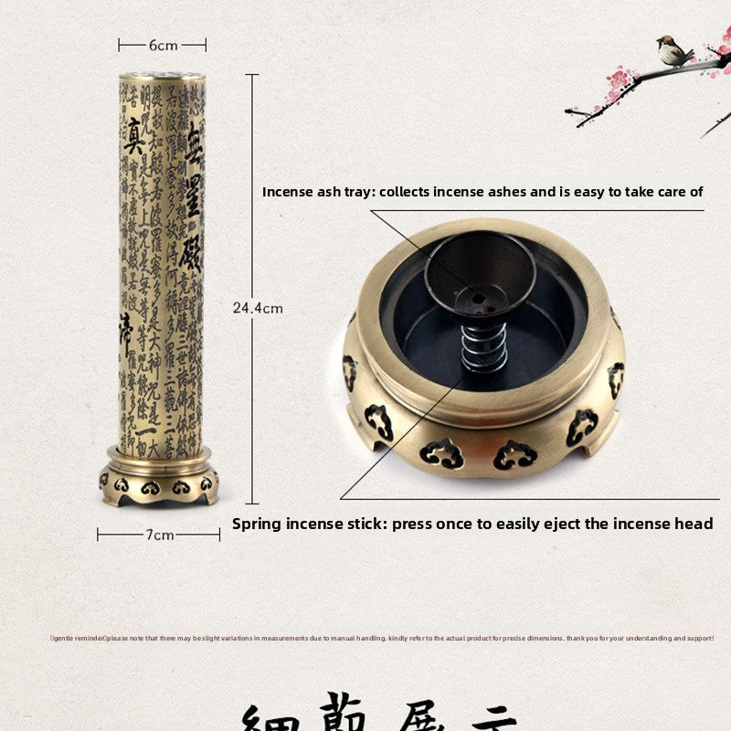 zensoullab Heart Sutra Vertical Incense Burner for Home Indoor Incense Tea Ceremony Ornament Antique Bronze Sandalwood Incense Burner 21cm Incense Holder