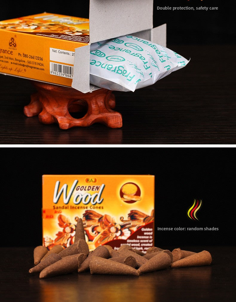 zensoullab Indian Incense Golden Wood Original Imported Laoshan Sandalwood Handmade Aromatherapy Incense Tower Incense Cone Incense 179
