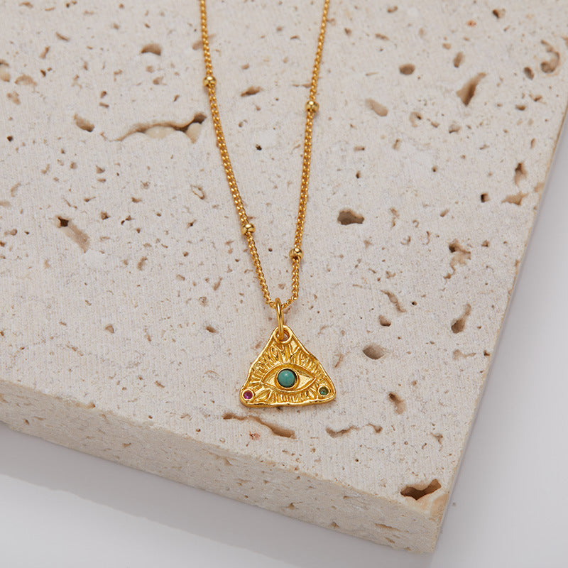 zensoullab S925 Sterling Silver Natural Turquoise Gemstone Necklace for Women Versatile Design Demon Eye Pendant Choker