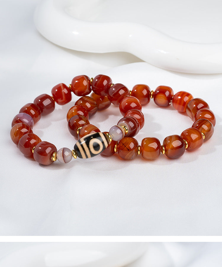 zensoullab Natural Sardonyx Dzi Bead Bracelet Fashionable Versatile Unisex Couple Style One-Line Pharmacist Single Circle Bracelet