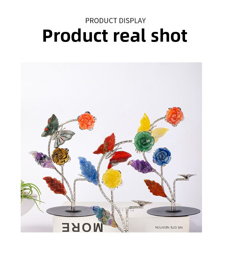 zensoullab Natural Crystal Rose Flower Butterfly Crystal Ball Ornament Crystal Craft Ball Stand Candle Holder Holiday