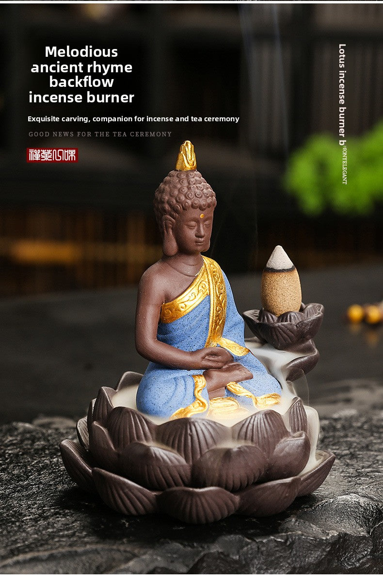 zensoullab Purple Clay Ceramic Lotus Base Thai Buddha Backflow Incense Burner Hot Selling Backflow Incense Offering Incense Burner Sandalwood Incense