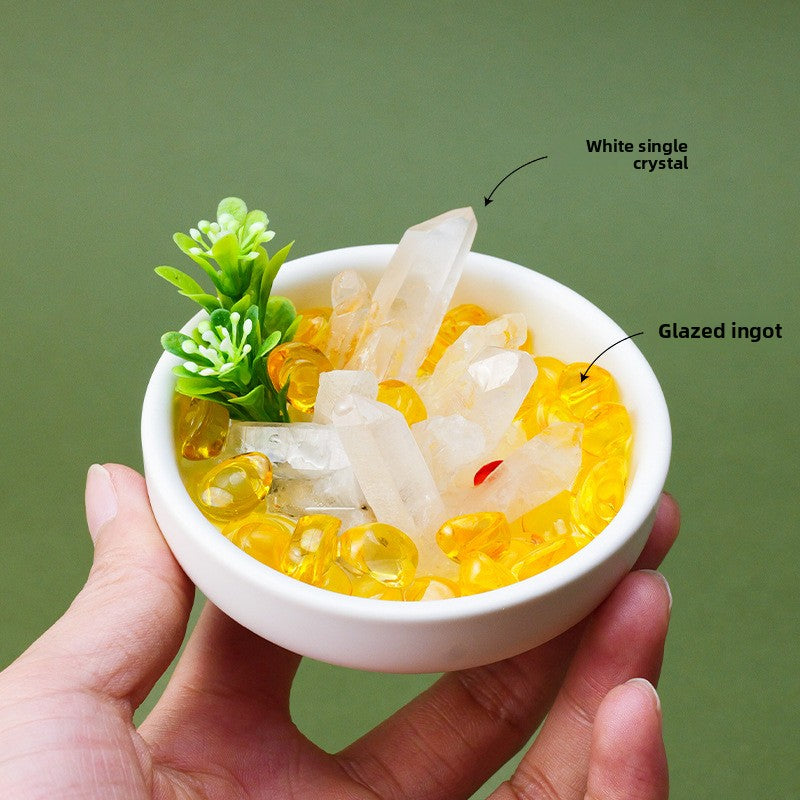 zensoullab Natural White Crystal Single Crystal Micro Landscape Ornament Yellow Amethyst Aquamarine Crushed Stone Demagnetization Home Decor
