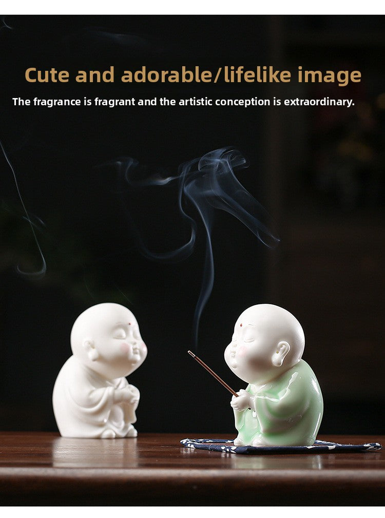 Zensoullab Creative Ceramic Ornaments Cute Little Monk Incense Burner Home Worship Incense Holder Incense Burner Incense Holder Indoor Sandalwood Holder