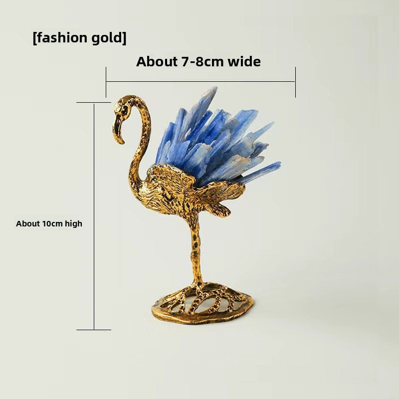 zensoullab Natural Kyanite Flamingo Ornament Kyanite Cluster Alloy Small Animal Crystal Craft Home Decoration