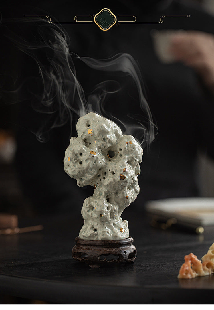 zensoullab Handmade Ceramic Taihu Stone Small Incense Burner for Home Indoor Tower Incense Burner Zen Tea Room Study Decoration Rockery Ornament