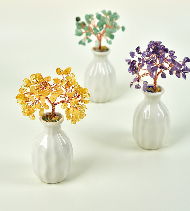 zensoullab Natural Mineral Raw Stone Yellow Crystal Money Tree Ornament Office Desktop Money Tree Shop Opening Gift Wealth Attraction