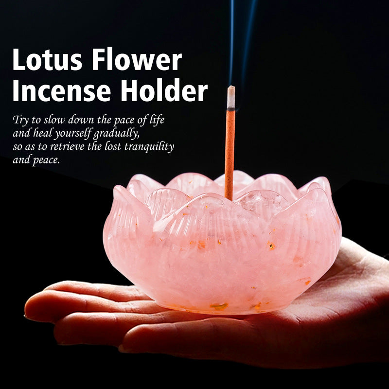 zensoullab Natural Amethyst Crushed Stone Lotus Bowl Incense Holder Set Box Demagnetization Meditation Yoga Incense Burner Incense Holder Base
