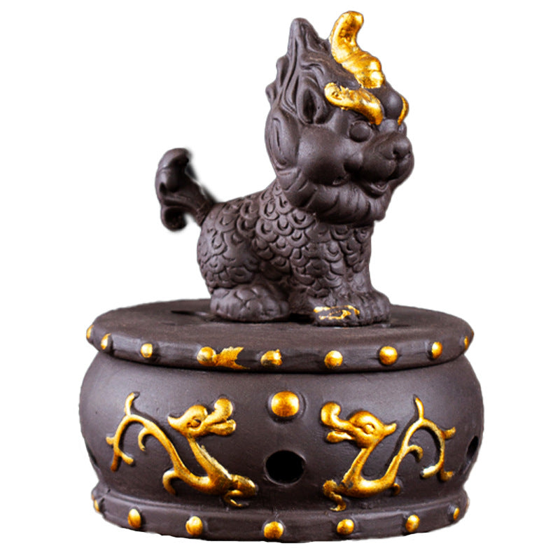 zensoullab Kirin Incense Burner Purple Clay Creative Aromatherapy Burner Home Indoor Incense Ceremony Agarwood Sandalwood Burner Cultural Astronaut Ornament