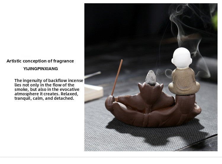 zensoullab Creative Simple Ceramic Little Monk Backflow Incense Burner Purple Clay Zen Incense Burner Incense Holder Home Tea Ceremony Home Decor