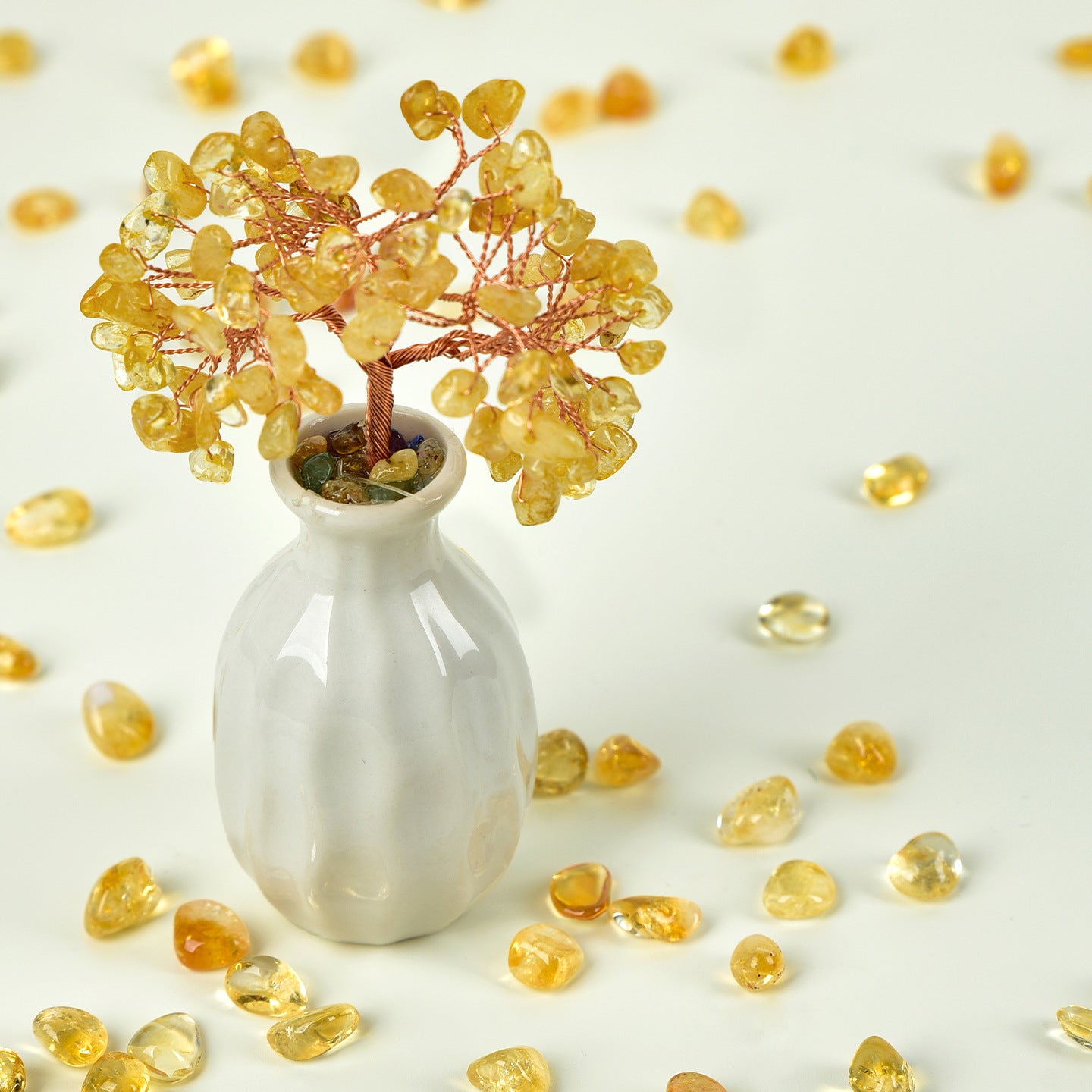 zensoullab Natural Mineral Raw Stone Yellow Crystal Money Tree Ornament Office Desktop Money Tree Shop Opening Gift Wealth Attraction