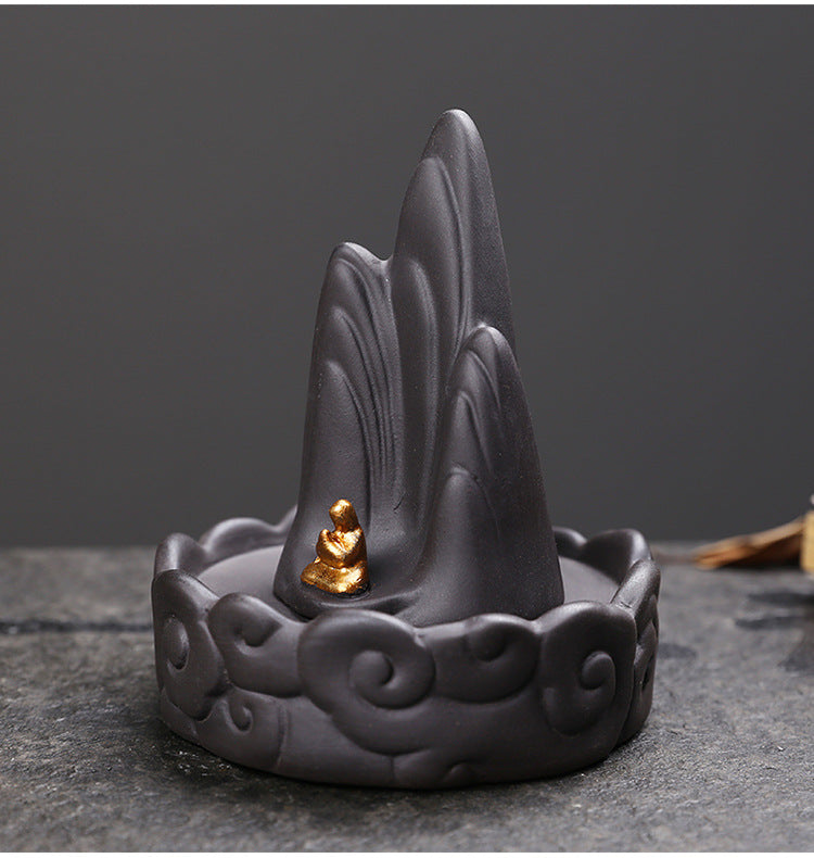zensoullab Original Purple Clay Mountain Water Backflow Incense Burner Creative Cloud Windproof Cover Backflow Incense Burner Hot