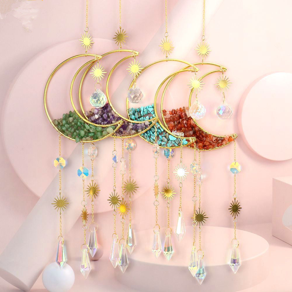Zensoullab Natural Crystal Gravel Moon Hourglass Sunshine Catcher Sun Catcher Lighting Wind Chimes Decorative Pendant
