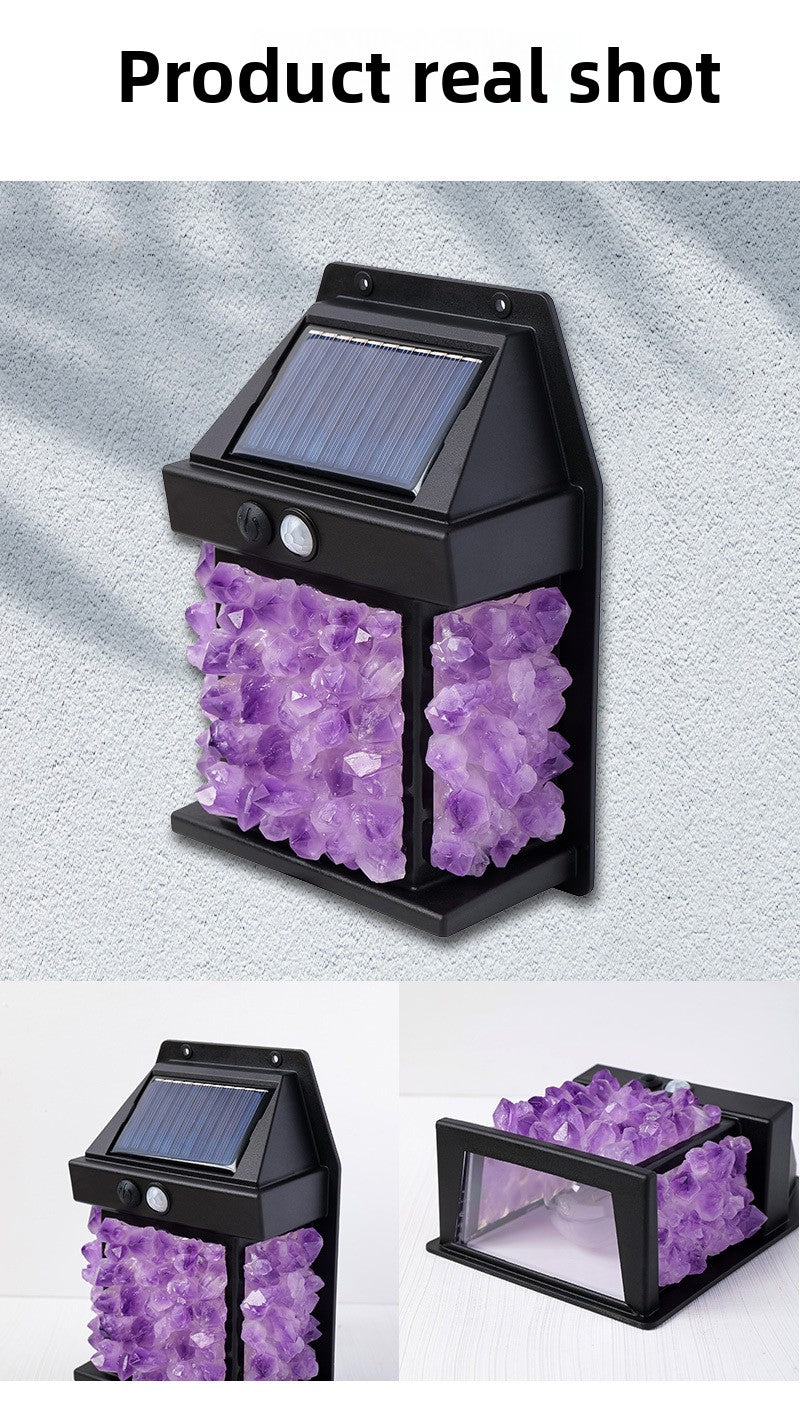 zensoullab Natural Crystal Raw Stone Solar Wall Light Outdoor Courtyard Waterproof Sensor Lighting Household Night Light