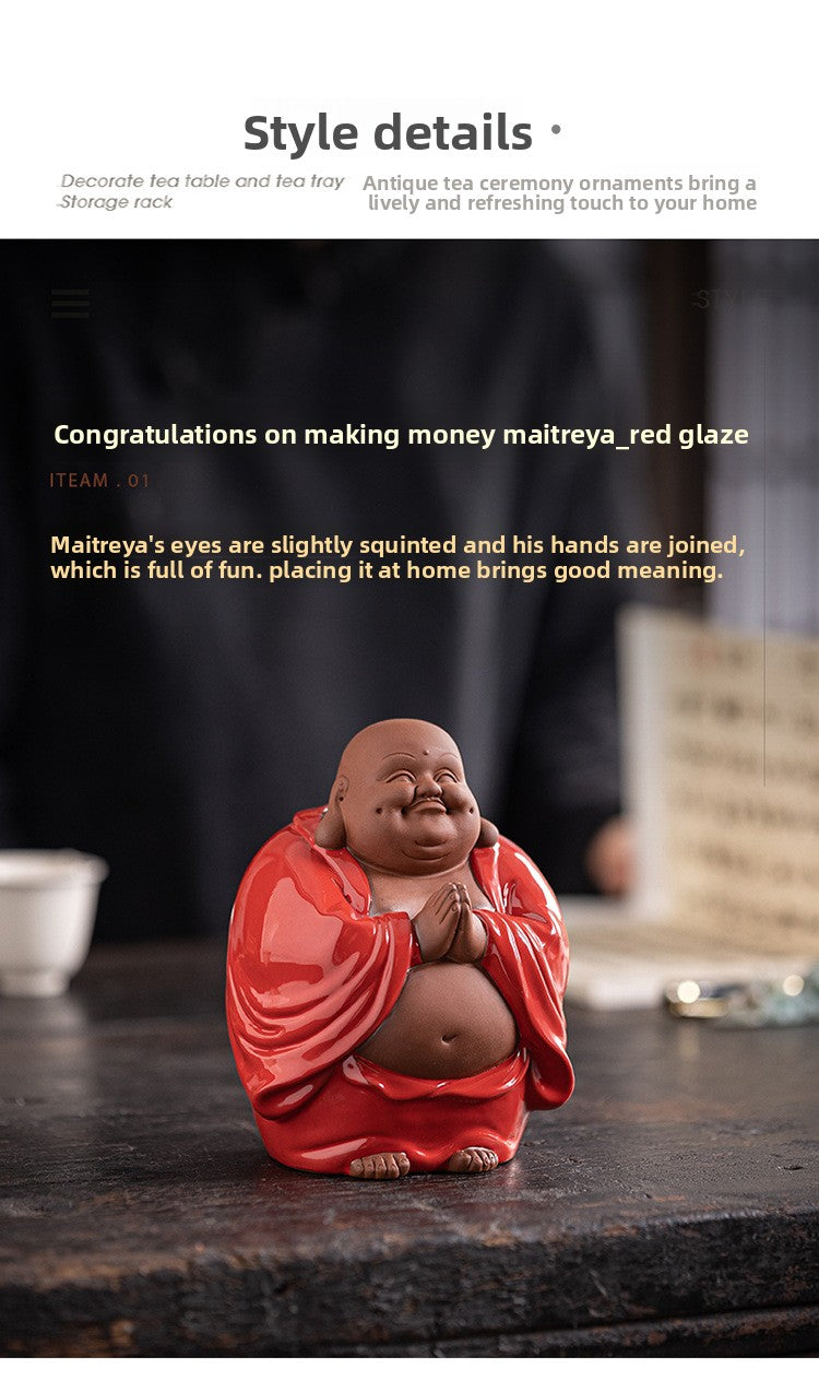 zensoullab Purple Clay Lucky Maitreya Buddha Tea Pet Premium Ceramic Big Belly Laughing Buddha Tea Table Decoration Zen Buddha Statue Ornament
