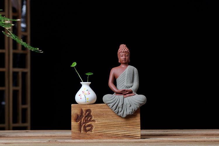 zensoullab Zen Character Figurine Purple Clay Buddha Statue New Chinese Style Home Decor Office TV Cabinet Entrance Decoration