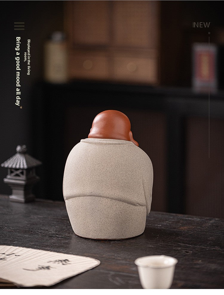 zensoullab Buddha Bodhisattva Big Belly Laughing Buddha Wealth-Attracting Ceramic Zisha Ornament Office Decoration Housewarming Gift