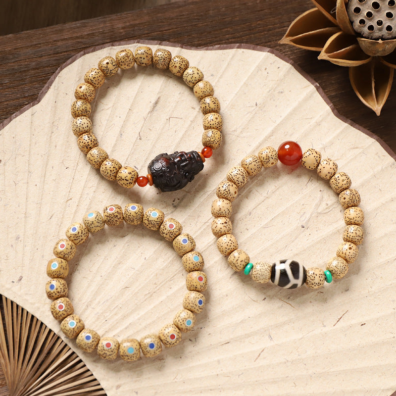 zensoullab Original Design Star Moon Bodhi Single Circle Bracelet Chicken Fat Yellow Multi-Treasure Retro New Chinese Style Unisex Cultural Play Beads Bracelet