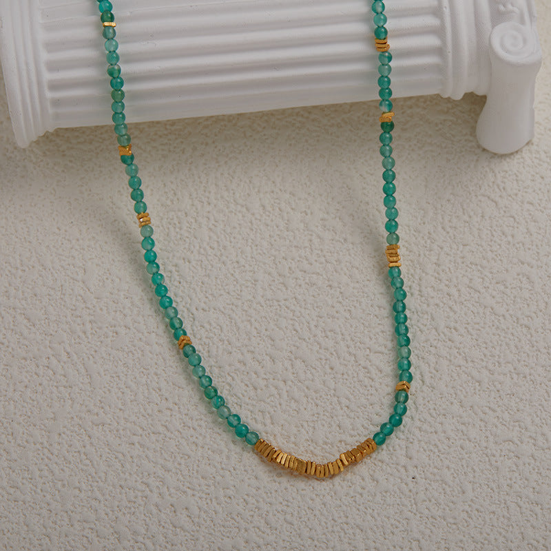 zensoullab S925 Sterling Silver Natural Green Chalcedony Gemstone Necklace for Women Fashionable Personalized Handmade Fragmented Silver