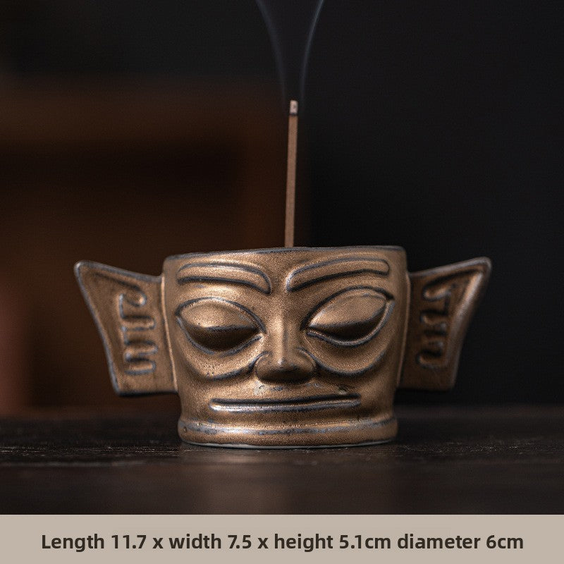 zensoullab Chinese Retro Cultural Creative Sanxingdui Bronze Long Eyes Mask Incense Holder Aromatherapy Burner Home Indoor Ceramic Incense Burner