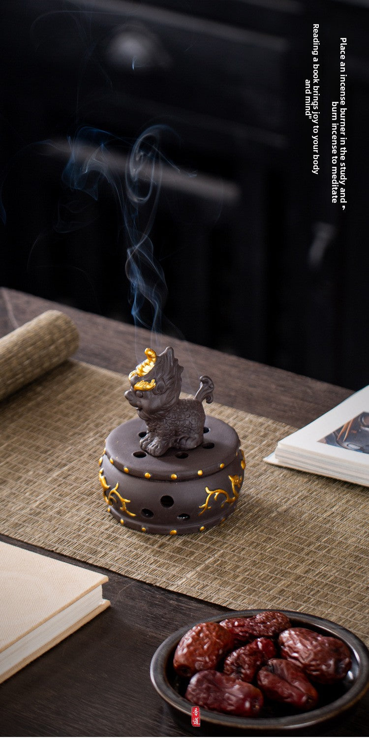 zensoullab Kirin Incense Burner Purple Clay Creative Aromatherapy Burner Home Indoor Incense Ceremony Agarwood Sandalwood Burner Cultural Astronaut Ornament