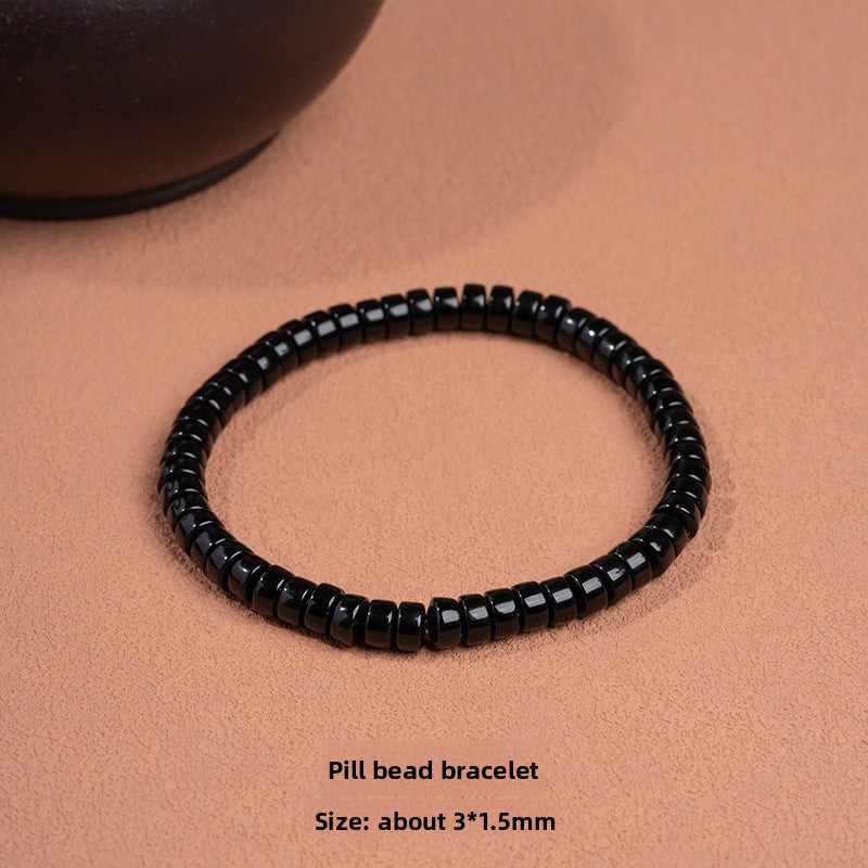 zensoullab Natural Straight-Cut Black Agate Dzi Bead Bracelet Fashion Versatile Unisex Couple Style Single Circle Medicine Tablet Bracelet In Stock