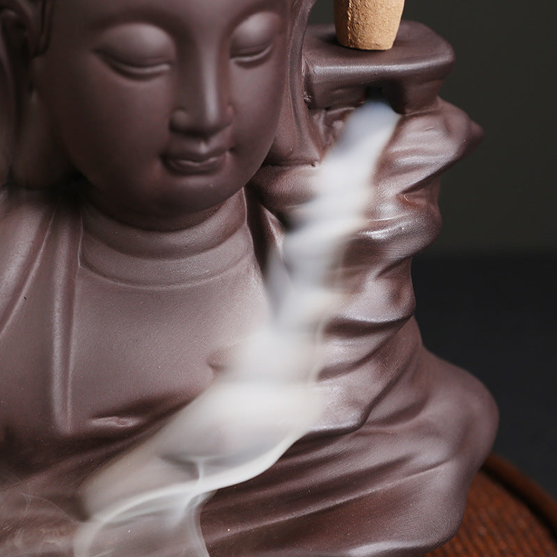 zensoullab Purple Clay Avalokiteshvara Backflow Incense Burner Original Mountain Water Flowing Bodhisattva Waterfall Backflow Incense Burner Home Decoration