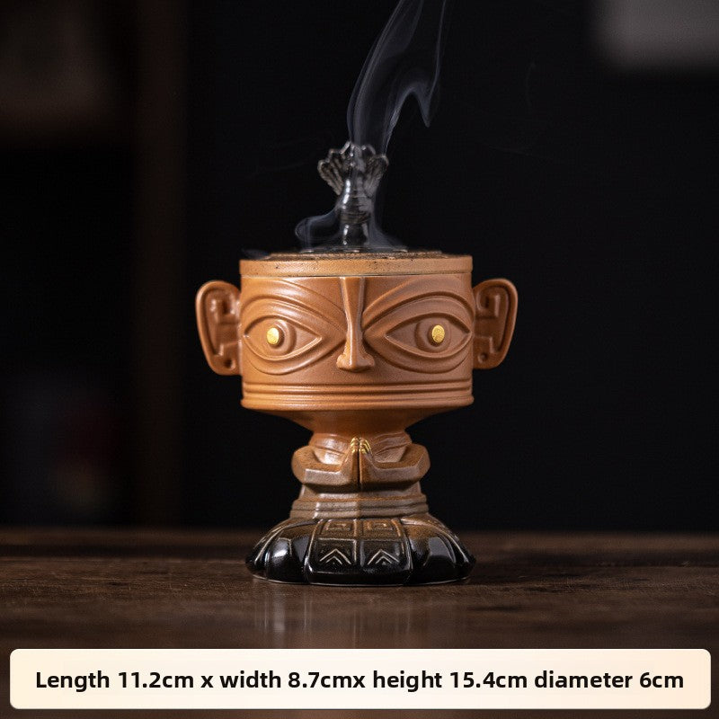 zensoullab Vintage Ceramic Cultural Creative Sanxingdui Incense Burner Home Indoor Sandalwood Burner Incense Burner Incense Supplies Aromatherapy Burner Ornament