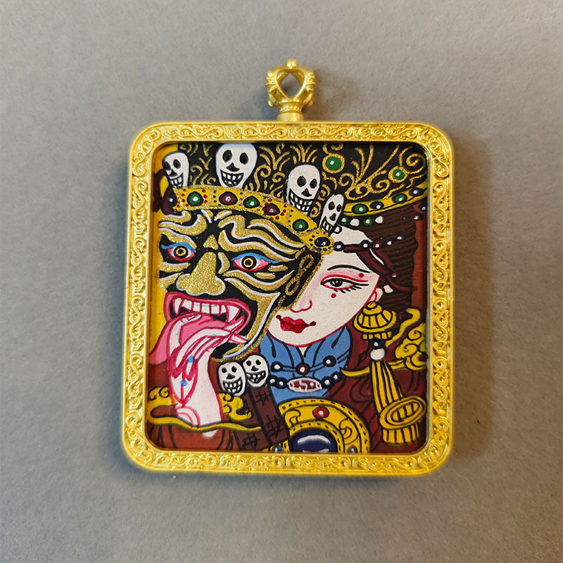 zensoullab Nepal Hand-painted Female God of Wealth Thangka Zaka Ram Past and Present Life Tibetan God of Wealth Small Thangka Gawu Box Pendant