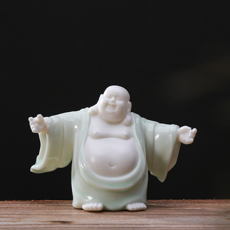 zensoullab Premium Ceramic Lucky Maitreya Buddha Fat Belly Laughing Buddha Living Room Entrance Car Home Decoration Zen Ornament