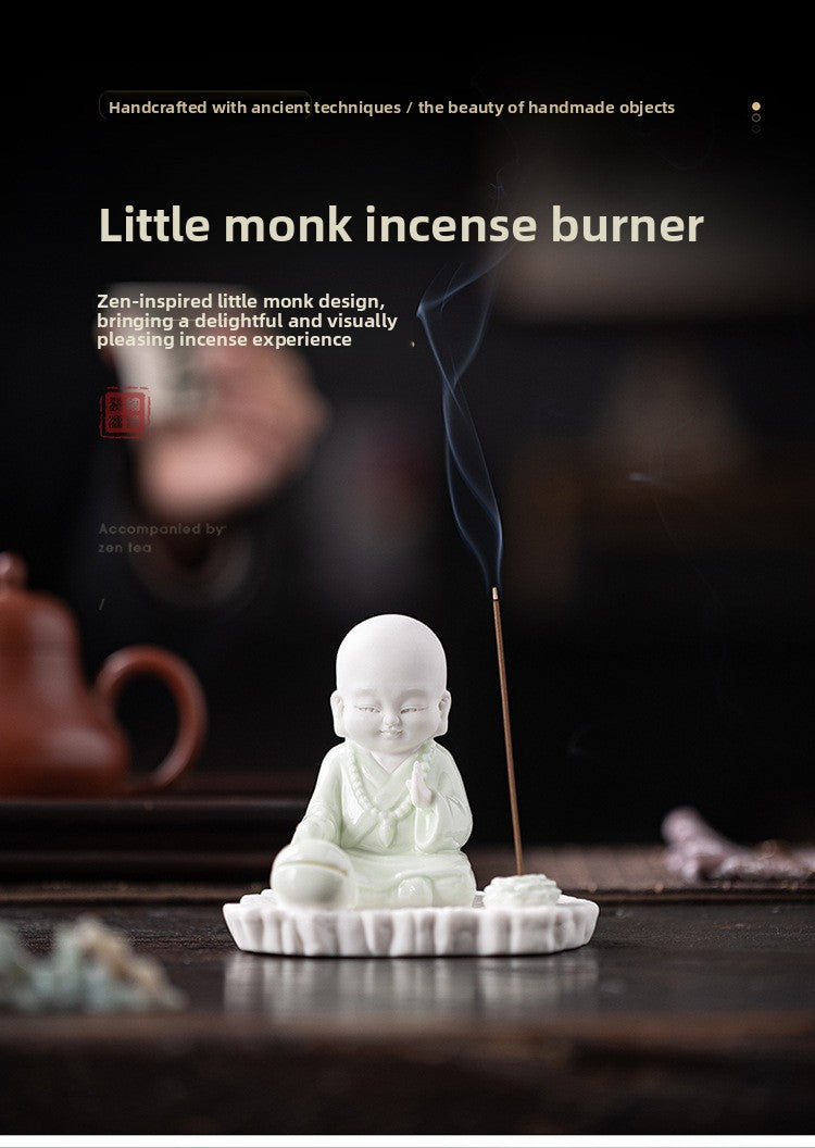 zensoullab Ceramic Little Monk Incense Burner Coil Incense Stick Home Indoor Sandalwood Incense Burner Tea Ceremony Aromatherapy Burner Incense Box Ornament