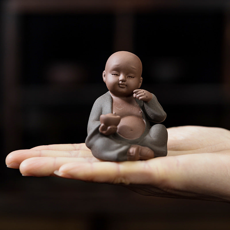 zensoullab Purple Clay Can Raise Tea Pets Little Monk Zen Ornament Tea Room Tea Tabletop Small Decoration Tea Play Figure Handicraft