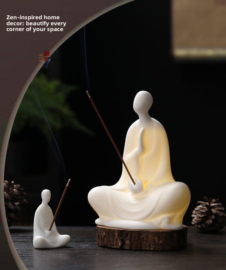 zensoullab Zen Ceramic Formless Buddha Entrance Study Creative Ornament White Porcelain Little Monk Incense Holder Tea Table Living Room Creative Ornament