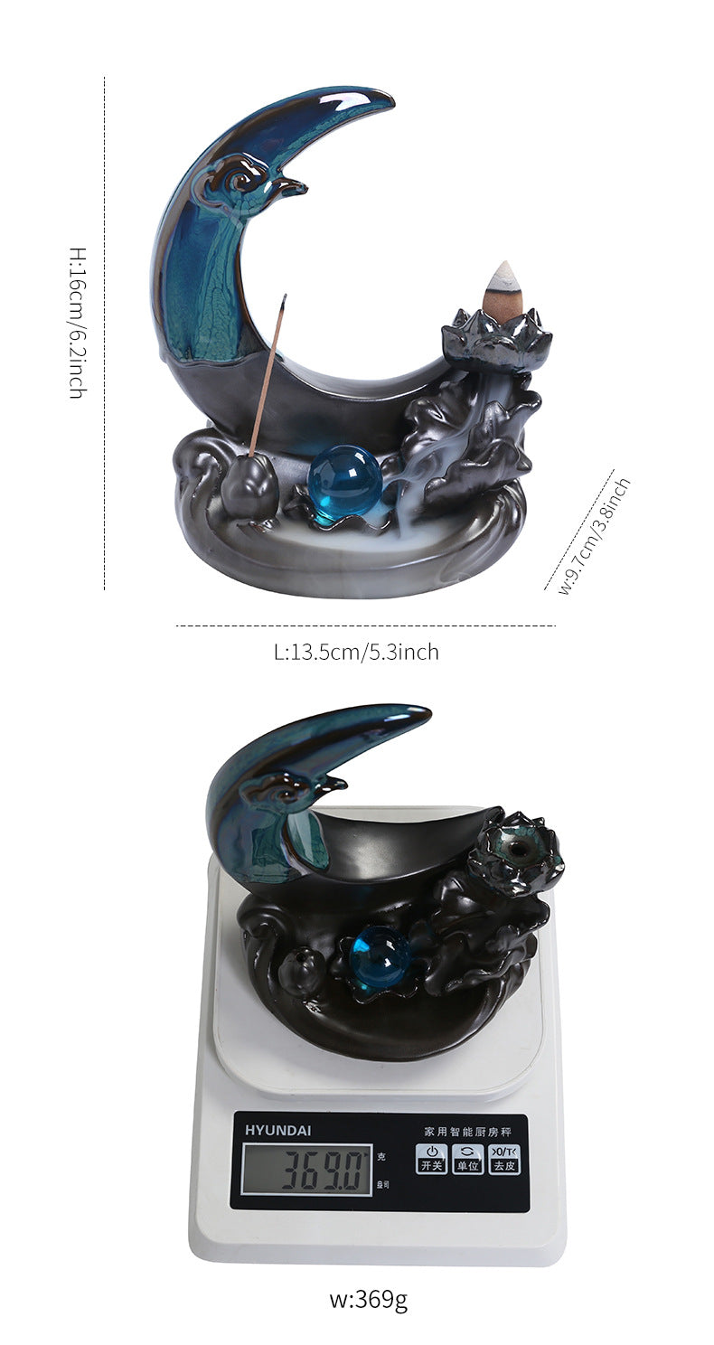 zensoullab Ceramic Backflow Sandalwood Incense Burner Home Zen Ornament Creative Moon Lotus Leaf Ornament Craft Decoration