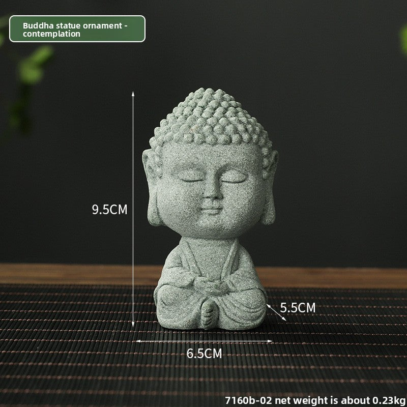 zensoullab Green Sandstone Buddha Statue Ornament Micro Landscape Fish Tank Landscaping Rockery Bonsai Living Room Zen Tea Tabletop Stone Small Sitting Buddha