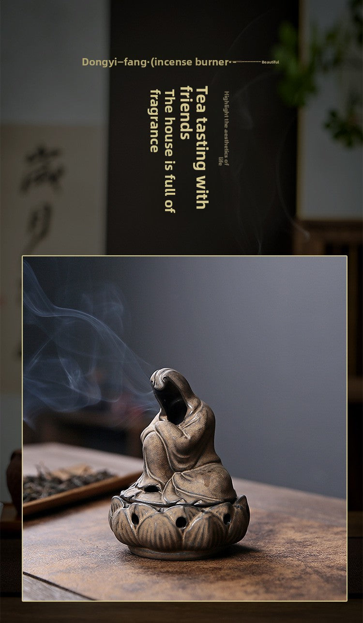 zensoullab Ceramic Zen Unfettered Buddha Incense Burner Home Indoor Antique Creative Coil Incense Burner Sandalwood Agarwood Craft Ornament