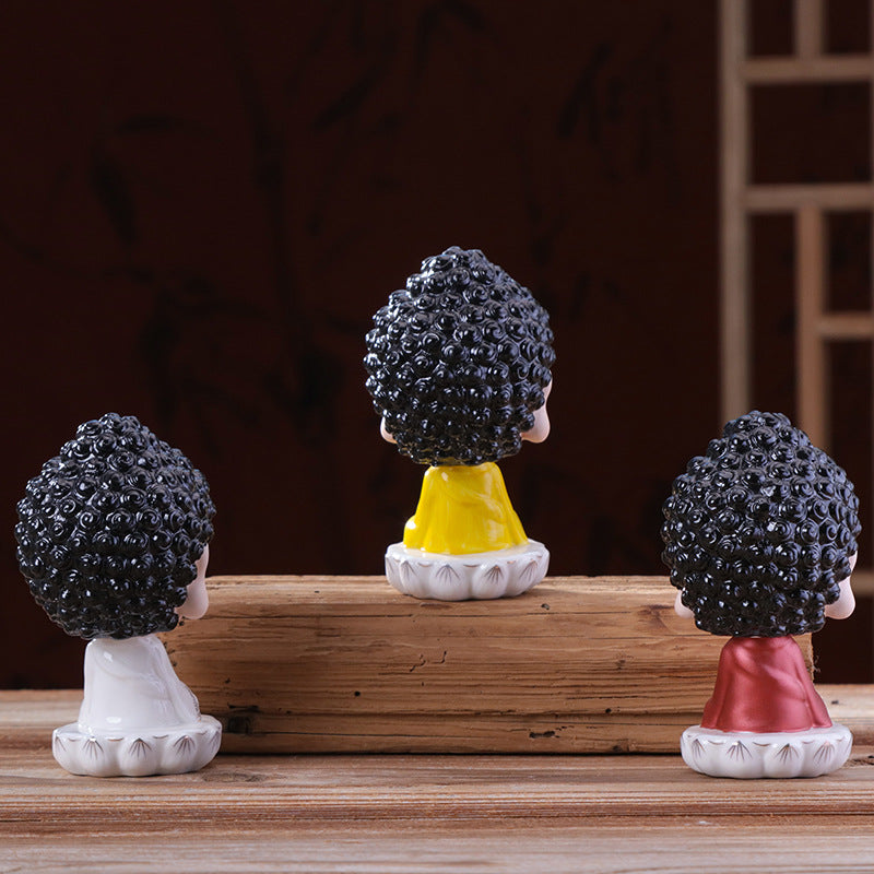 zensoullab Premium Creative Bobblehead Figurine Desktop Ornament Hand-painted Small Ornament Tathagata Peace Buddha Car-mounted Chinese Home Decoration