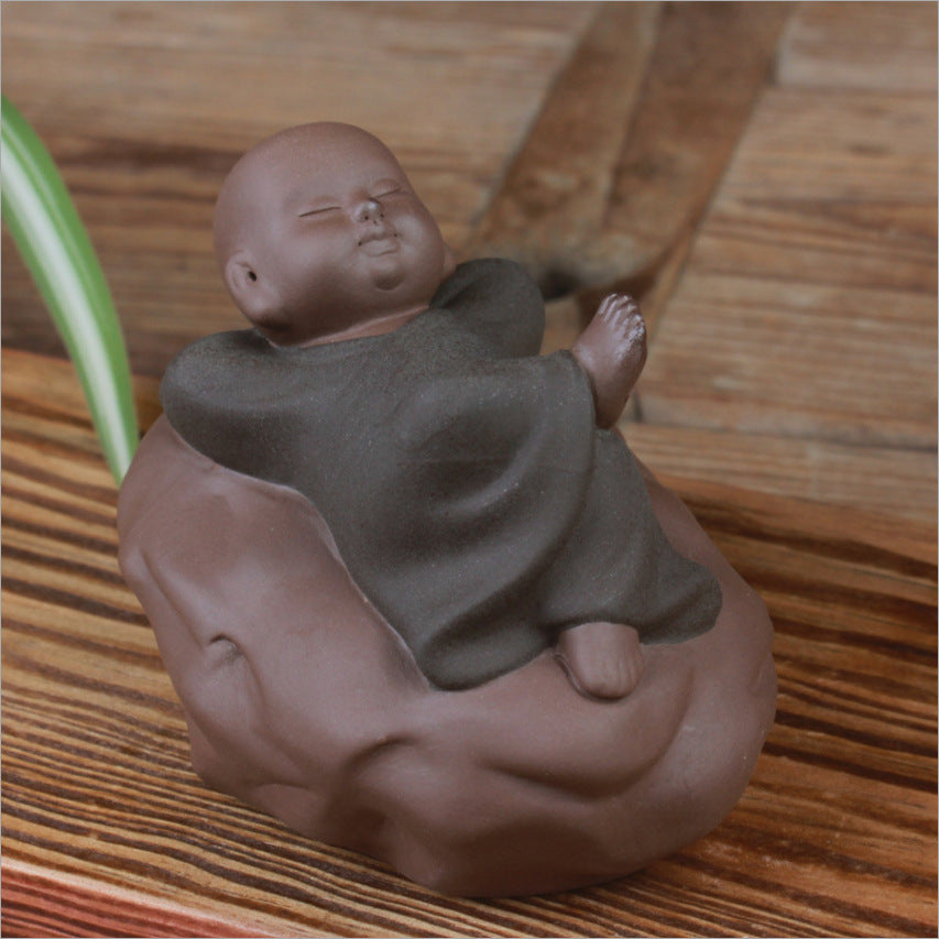 zensoullab Car-mounted Color Sand Ceramic Sand Monk Happy and Free Little Monk Home Decoration Zen Kung Fu Tea Set Tea Pet Ornament