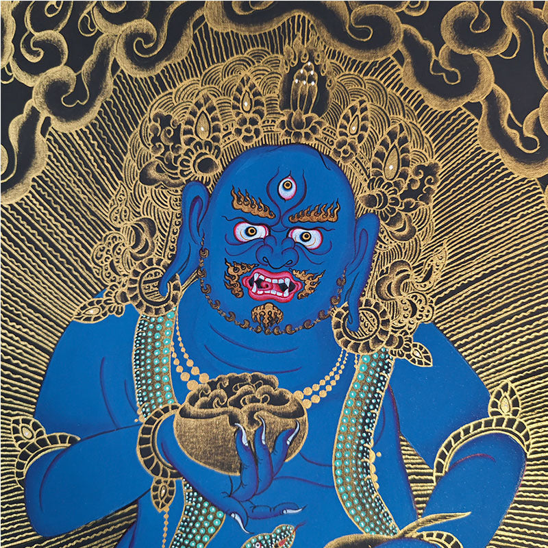 zensoullab Nepal Hand-painted Black God of Wealth Thangka Yellow God of Wealth Manjushri White Tara Samantabhadra Green Tara Black Thangka Entrance Hanging Painting