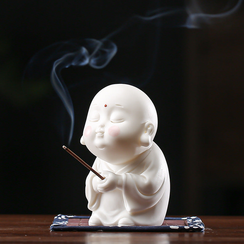 Zensoullab Creative Ceramic Ornaments Cute Little Monk Incense Burner Home Worship Incense Holder Incense Burner Incense Holder Indoor Sandalwood Holder