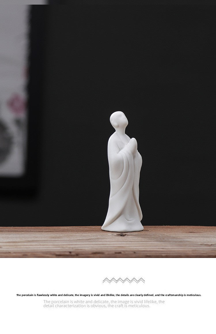 zensoullab Zen White Porcelain Figure Chinese Style Little Monk Tea Ceremony Accessories Ceramic Formless Buddha Bonsai Fish Tank Decoration Home Ornament