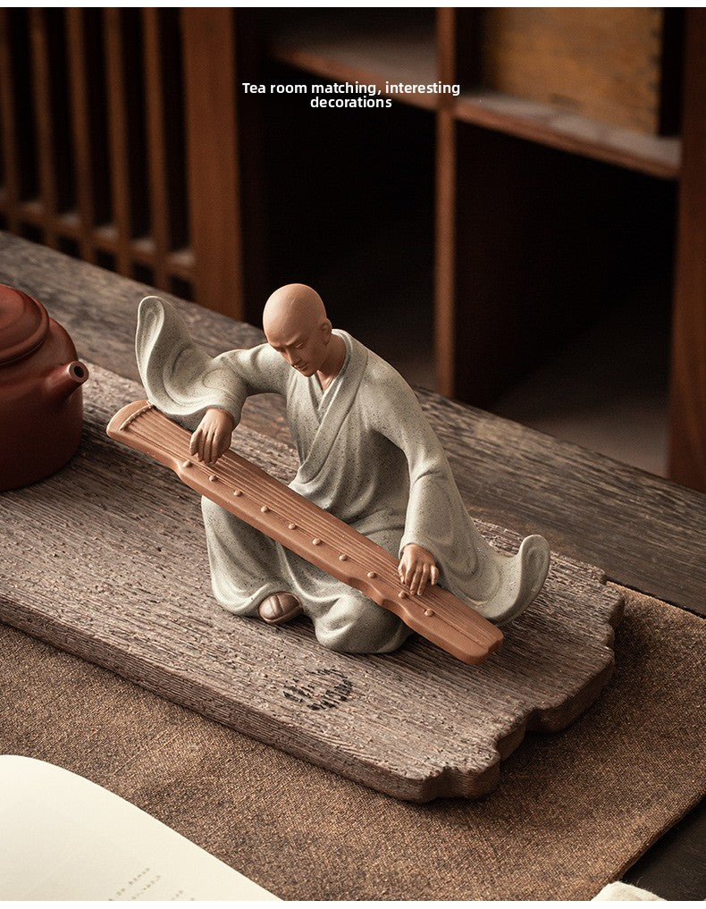 zensoullab Zen Style Chinese Living Room Purple Clay Little Monk Creative Ornament Ceramic Figure Study Entrance Hall Display Shelf Fish Tank Decoration