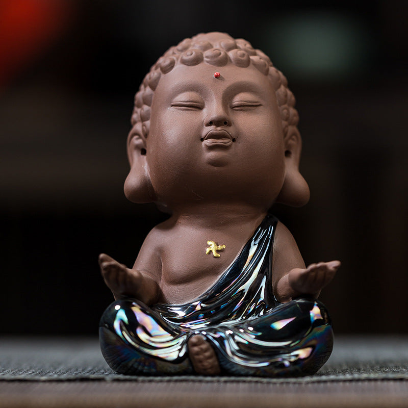 zensoullab Premium Ceramic Small Buddha Statue Home Decor Purple Clay Tathagata Tea Pet Tea Room Living Room Entrance Car Mounting Ornament
