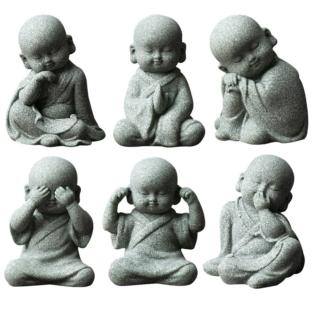 zensoullab New Chinese Zen Style Little Monk Tea Pet Small Buddha Statue Ornament Little Novice Fish Tank Landscaping Potted Plant Decoration Display