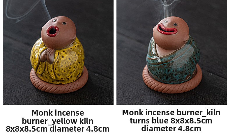 zensoullab Creative Little Monk Incense Burner Cute Aromatherapy Burner Ornament Zen Style Home Indoor Agarwood Sandalwood Incense Burner Incense Box