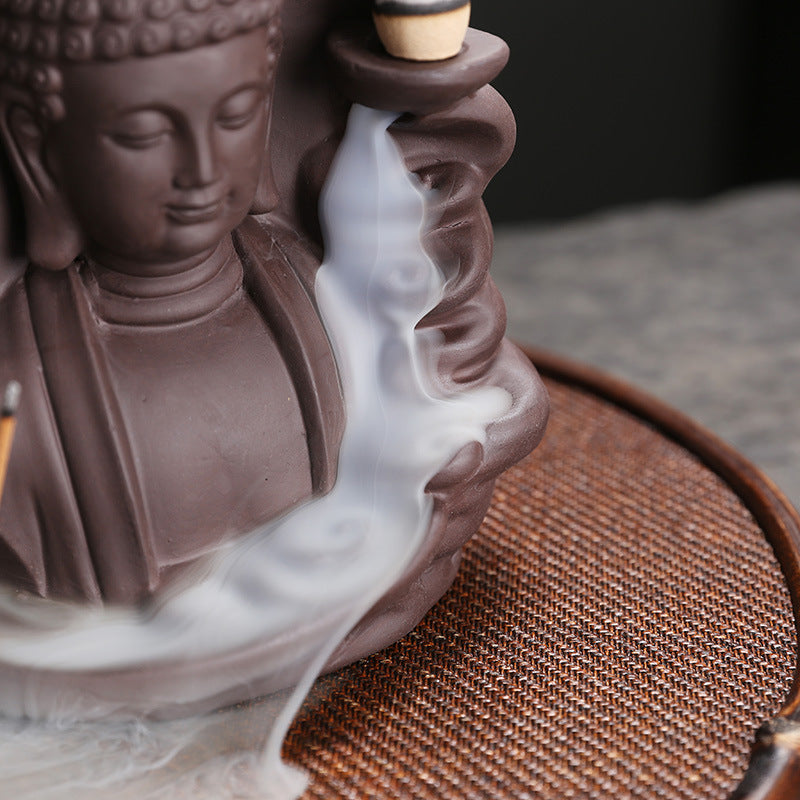 Original Purple Clay Sandalwood Backflow Incense Burner Xiangyun Rulai Buddha Incense Burner Home Decor Craft Ornament Wholesale