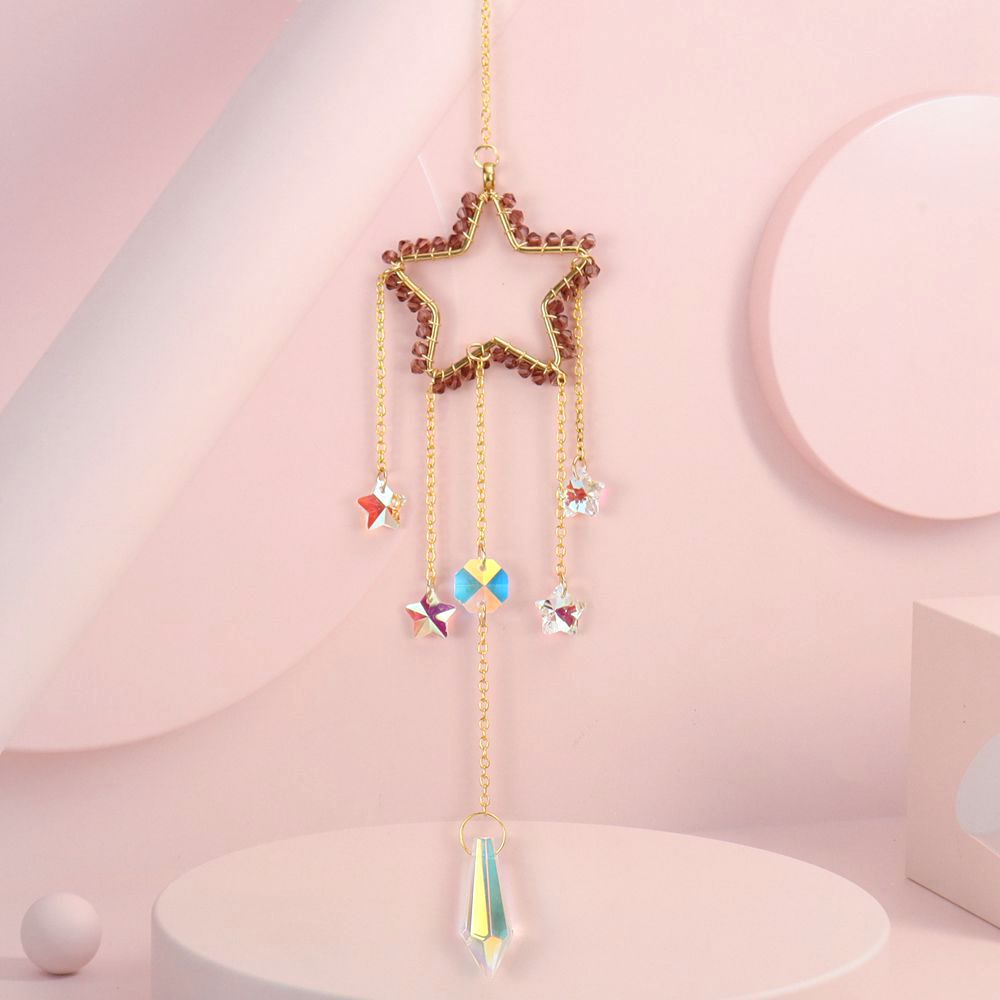 zensoullab Handmade Silk-wrapped Moon Star Crystal Sun Catcher Curtain Hanging Ornament Garden Decoration