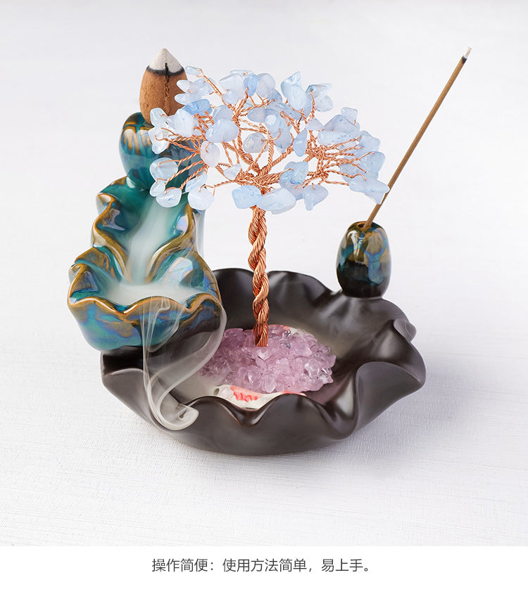 zensoullab Natural Crystal Money Tree Colorful Crystal Gravel Phoenix Tail Tree Backflow Incense Burner Wealth Tree Home Desktop Ornament