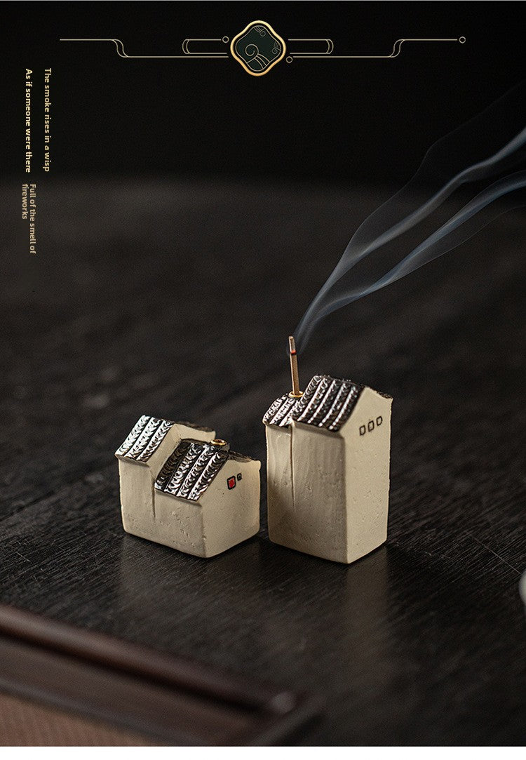 zensoullab Jiangnan Style Ceramic Mini Small House Incense Socket Zen Tea Room Tea Table Ancient Style Small Incense Burner Incense Holder Ornament