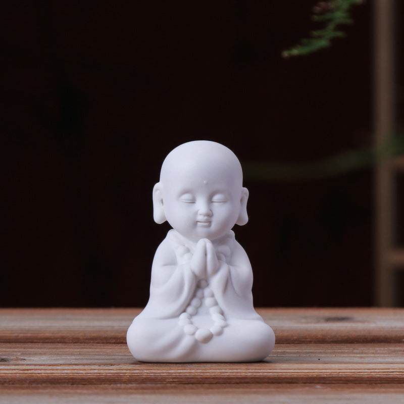 zensoullab Zen Ceramic Little Monk New Chinese Style Home Decor White Porcelain Figure Little Novice Living Room Study TV Cabinet Ornament